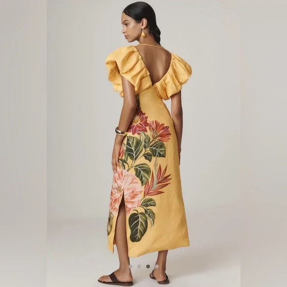 Farm Rio V neck linen midi dress - Picture 4 of 15